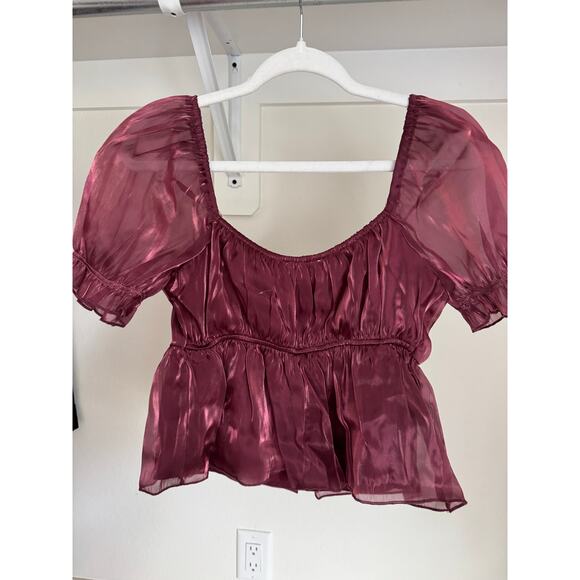 NWT Thirty / Thirty LA Women's Sheer Peplum Top Blouse Deep Pink Size Medium - Picture 3 of 8